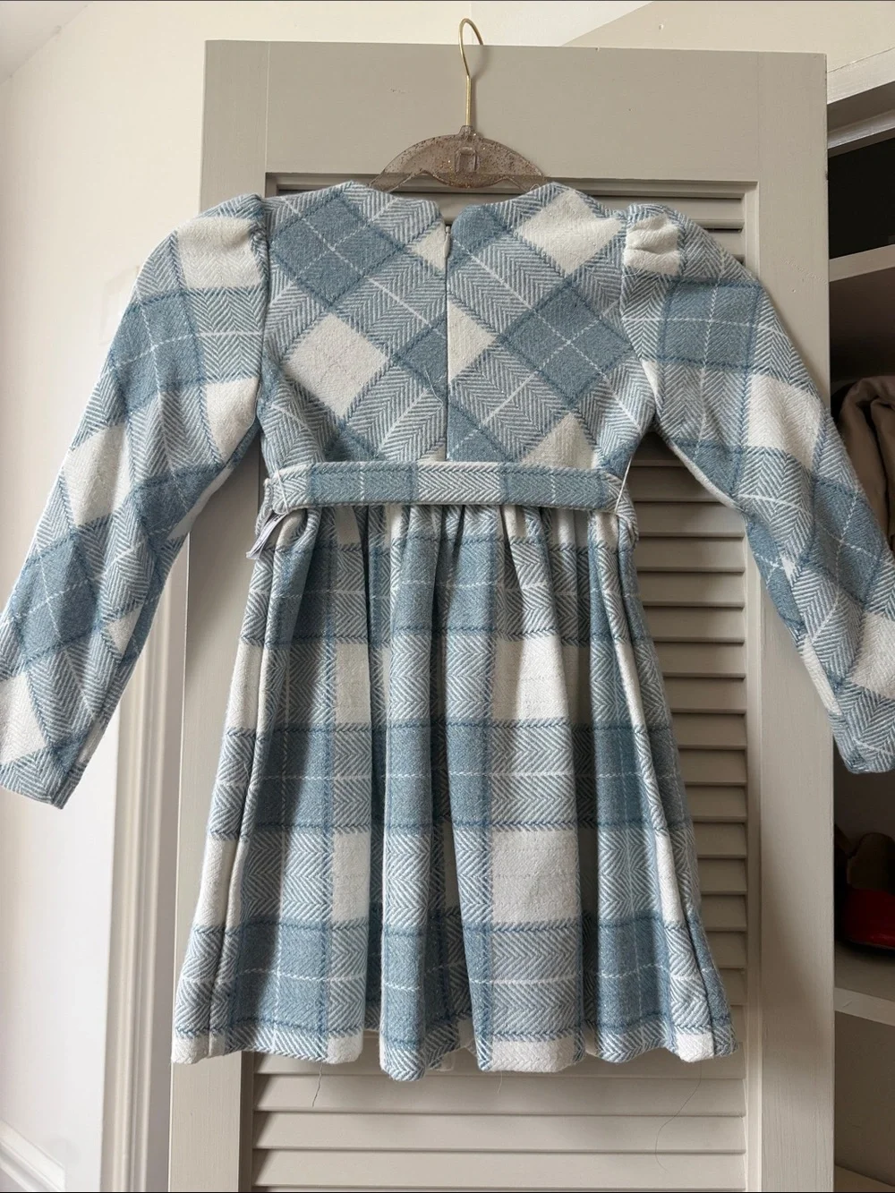 Mayoral Blue and White Plaid Long-Sleeve Dress with Belt